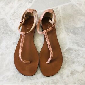 LOFT tan jeweled studded gladiator summer beach sandals size 7